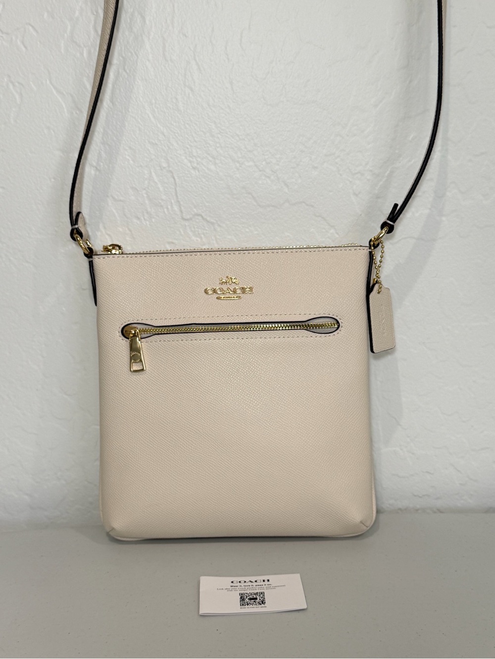 Coach Mini Rowan Top Zip File Crossbody Bag in Crossgrain Leather (Chalk)
